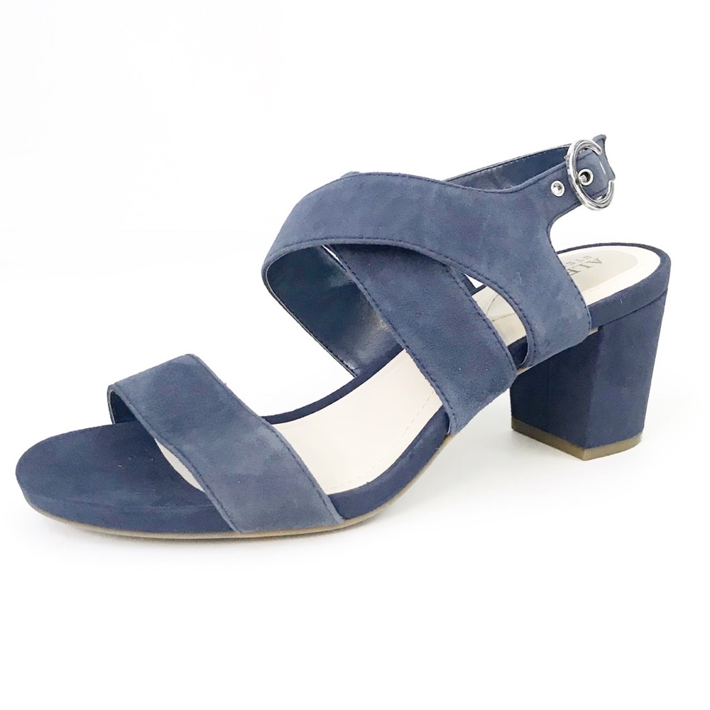 NWOT ALFANI Step n Flex Blue Suede Heeled Sandals.